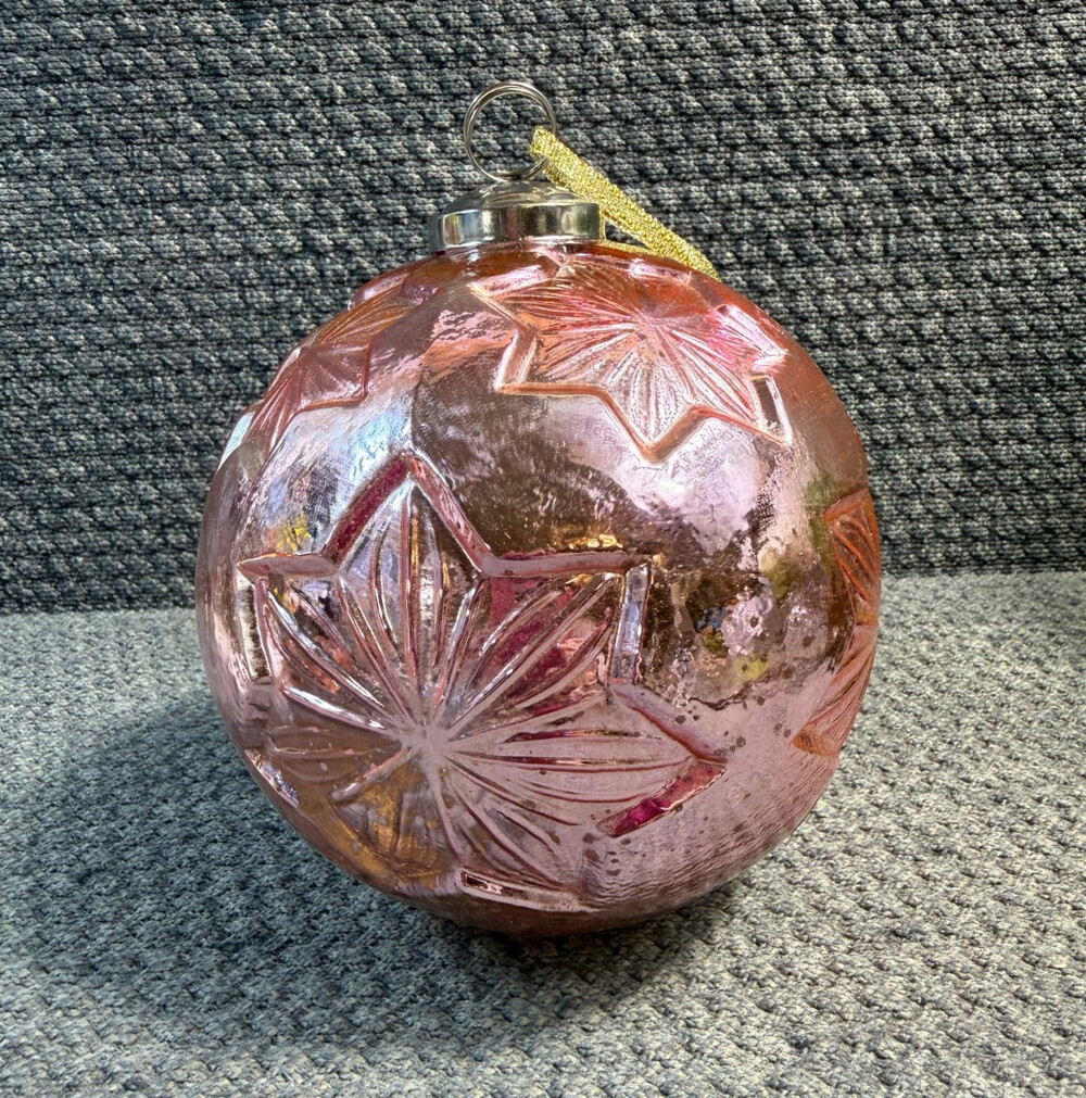 Blush Pink Mercury Glass Kugel Style Large 5" Christmas Tree Ornament